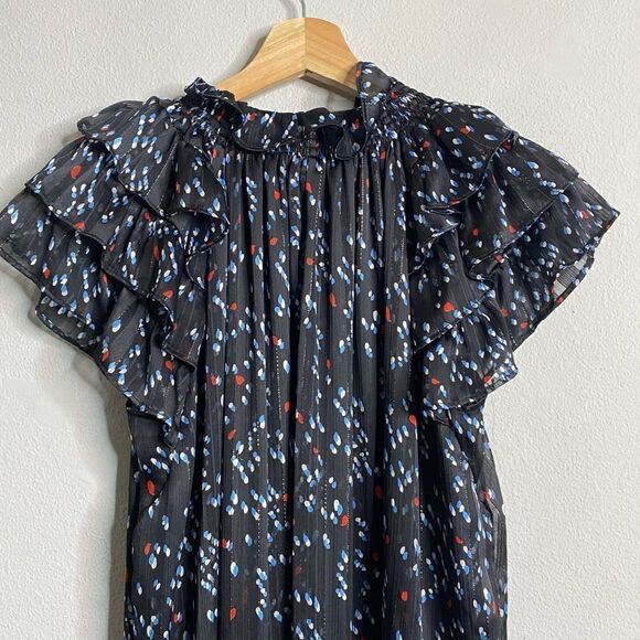 Sabina Musayev Dress Gwen Maxi Flutter Sleeve Black Dotted Maxi Size M - Picture 11 of 13